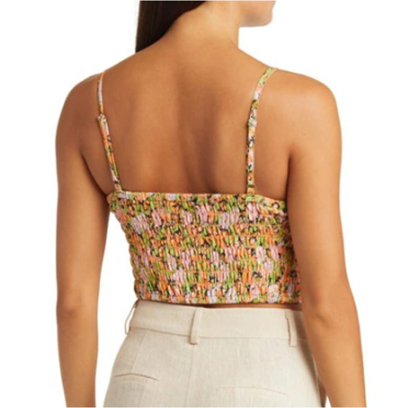 OPEN EDIT ~ NORDSTROM Multi Meadow Floral Smocked Back Crop Camisole  M - Picture 3 of 9